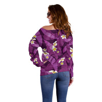Purple Banana Leaf Hawaii Off Shoulder Sweater Lau Maia Plumeria Tropical Summer Vibes LT14 - Polynesian Pride