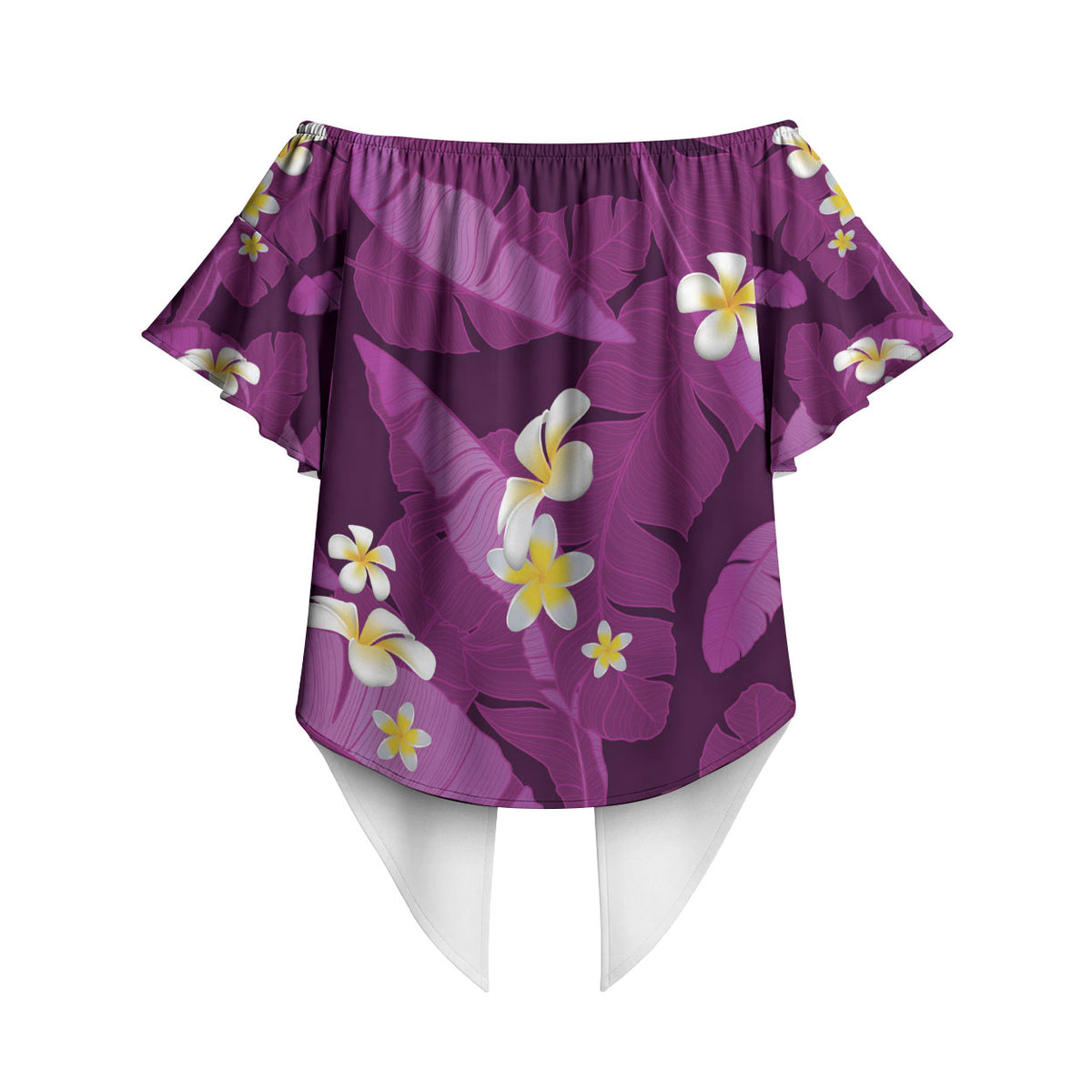 Purple Banana Leaf Hawaii Off Shoulder Wrap Waist Top Lau Maia Plumeria Tropical Summer Vibes LT14 - Polynesian Pride