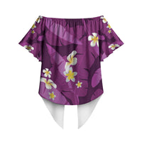 Purple Banana Leaf Hawaii Off Shoulder Wrap Waist Top Lau Maia Plumeria Tropical Summer Vibes LT14 - Polynesian Pride