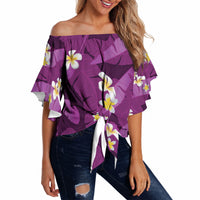 Purple Banana Leaf Hawaii Off Shoulder Wrap Waist Top Lau Maia Plumeria Tropical Summer Vibes LT14 - Polynesian Pride