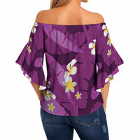 Purple Banana Leaf Hawaii Off Shoulder Wrap Waist Top Lau Maia Plumeria Tropical Summer Vibes LT14 - Polynesian Pride