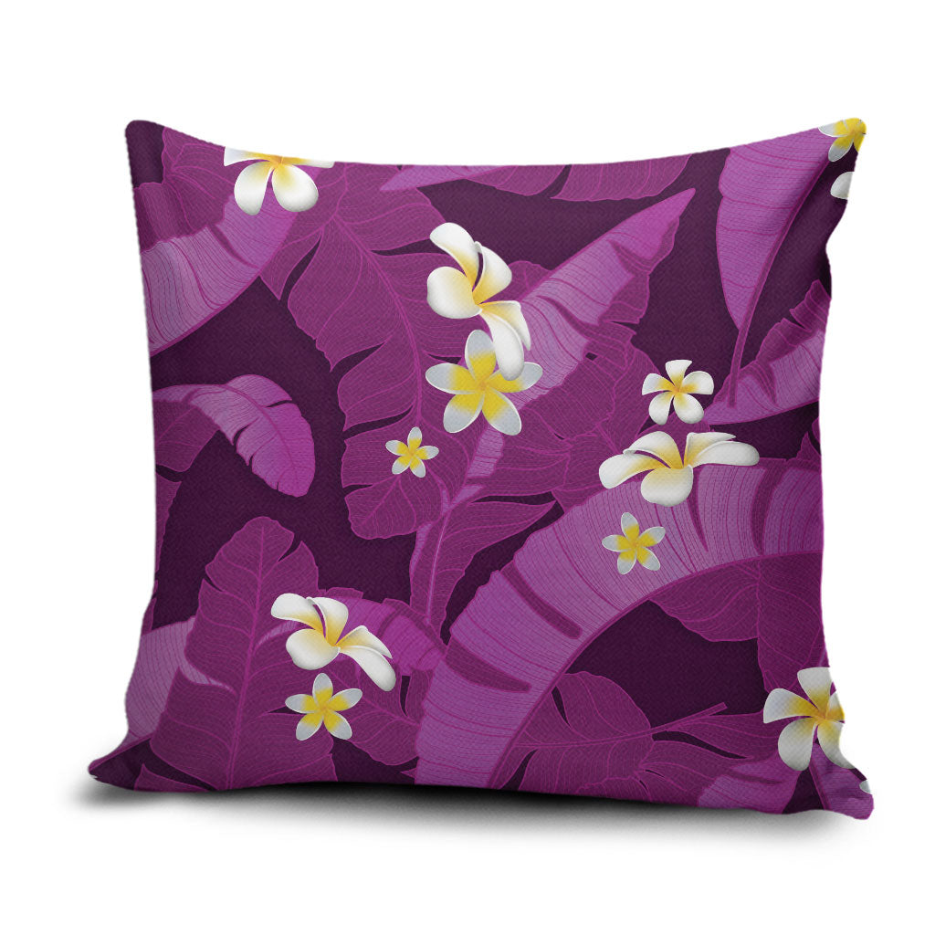Purple Banana Leaf Hawaii Pillow Cover Lau Maia Plumeria Tropical Summer Vibes LT14 Purple - Polynesian Pride