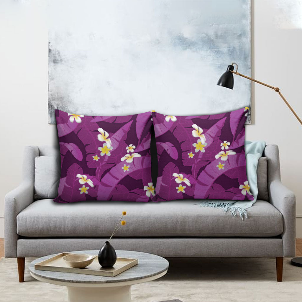 Purple Banana Leaf Hawaii Pillow Cover Lau Maia Plumeria Tropical Summer Vibes LT14 - Polynesian Pride