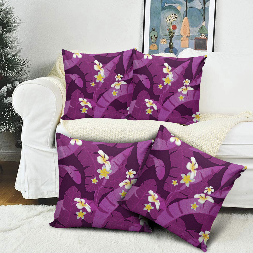 Purple Banana Leaf Hawaii Pillow Cover Lau Maia Plumeria Tropical Summer Vibes LT14 - Polynesian Pride