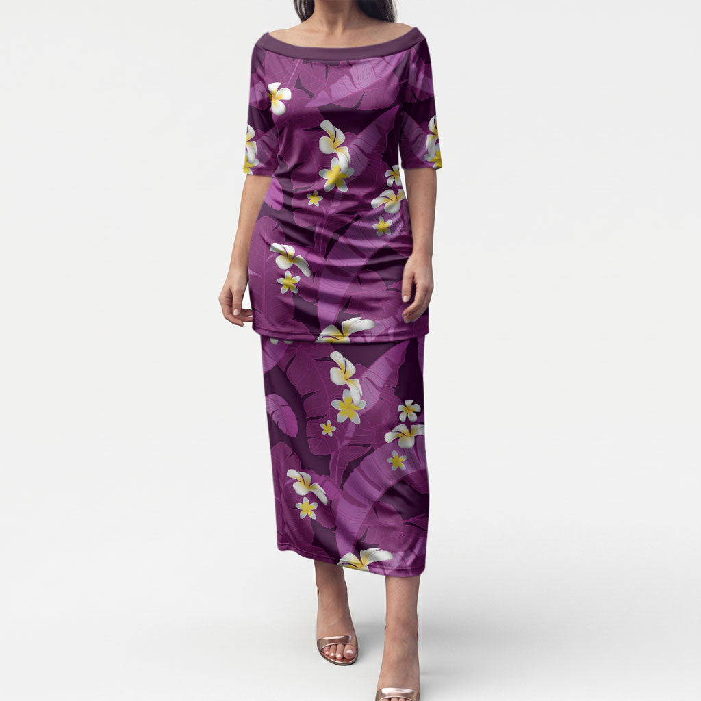 Purple Banana Leaf Hawaii Puletasi Lau Maia Plumeria Tropical Summer Vibes LT14 Long Dress Purple - Polynesian Pride