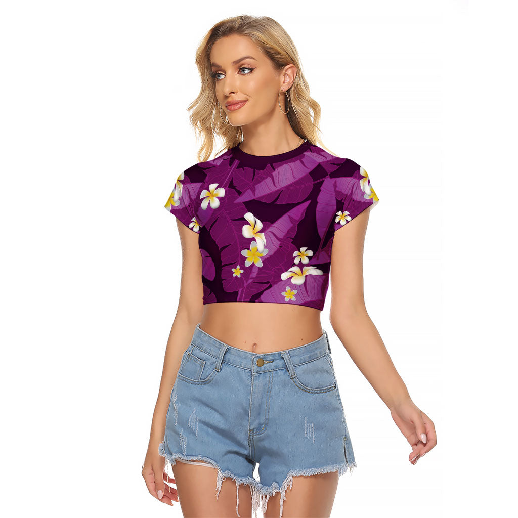 Purple Banana Leaf Hawaii Raglan Cropped T Shirt Lau Maia Plumeria Tropical Summer Vibes LT14 Female Purple - Polynesian Pride
