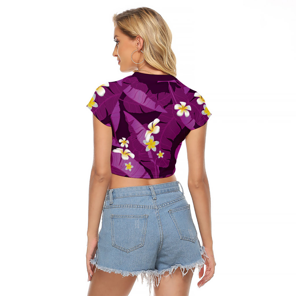 Purple Banana Leaf Hawaii Raglan Cropped T Shirt Lau Maia Plumeria Tropical Summer Vibes LT14 - Polynesian Pride