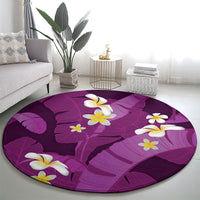 Purple Banana Leaf Hawaii Round Carpet Lau Maia Plumeria Tropical Summer Vibes LT14 - Polynesian Pride
