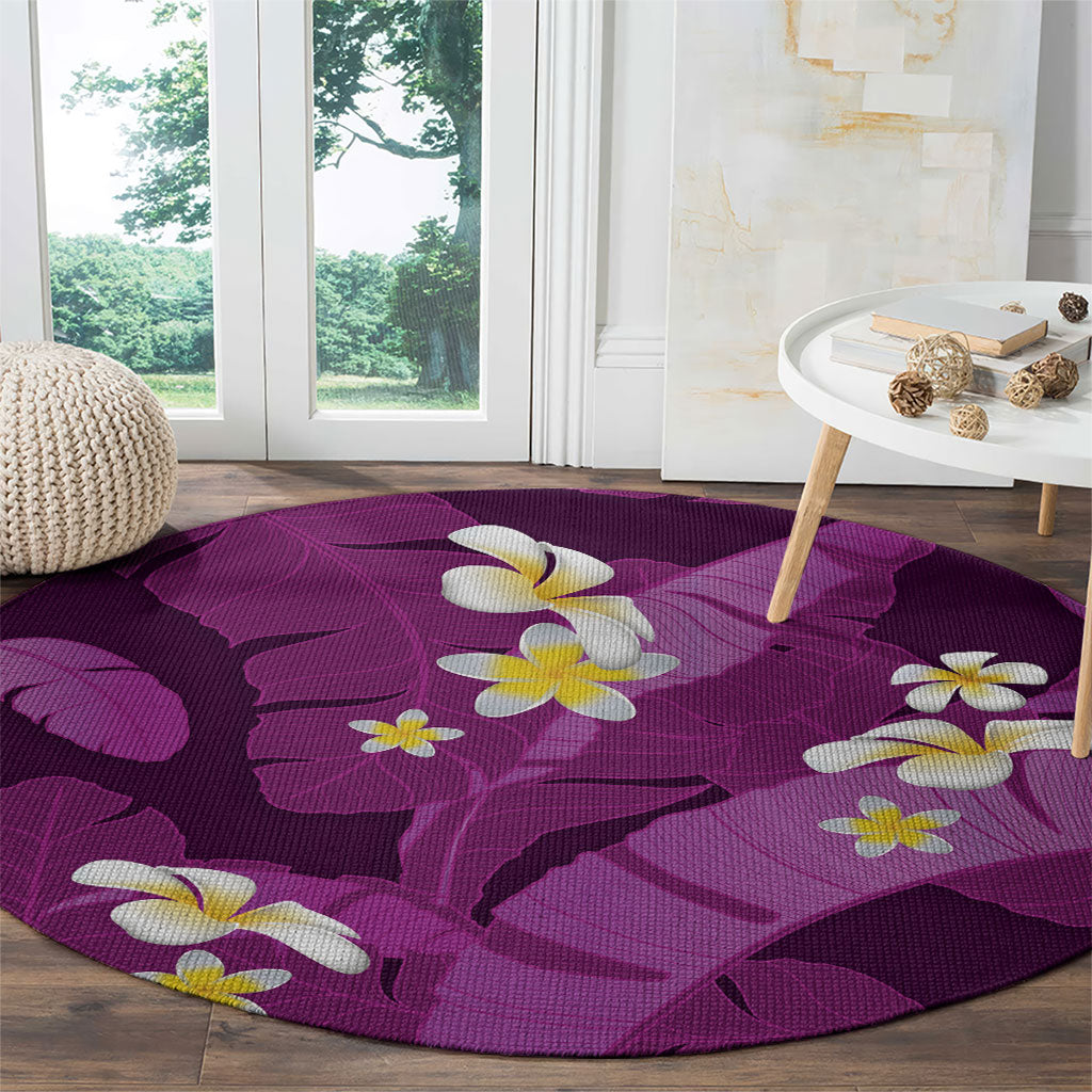 Purple Banana Leaf Hawaii Round Carpet Lau Maia Plumeria Tropical Summer Vibes LT14 - Polynesian Pride
