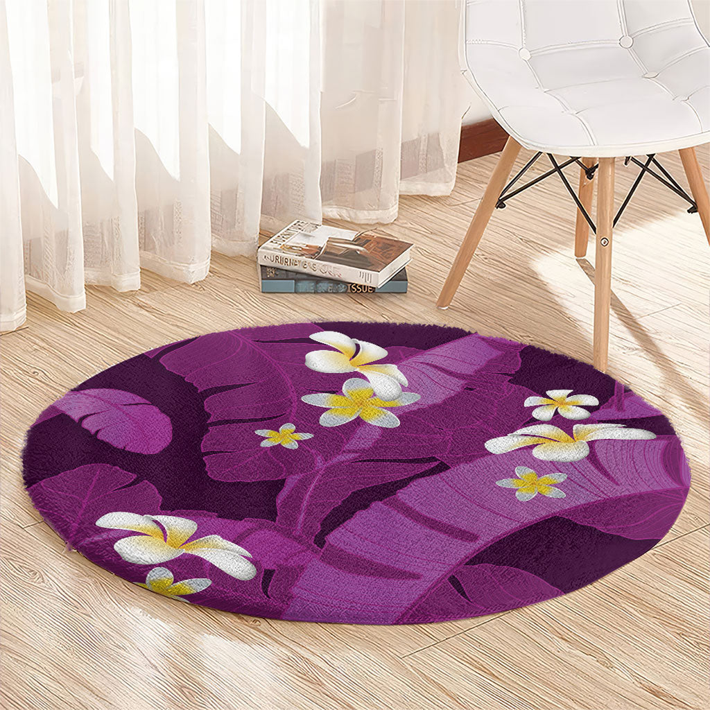 Purple Banana Leaf Hawaii Round Carpet Lau Maia Plumeria Tropical Summer Vibes LT14 - Polynesian Pride