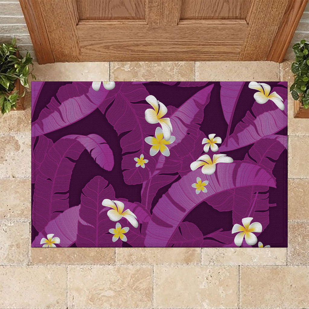 Purple Banana Leaf Hawaii Rubber Doormat Lau Maia Plumeria Tropical Summer Vibes LT14 Purple - Polynesian Pride