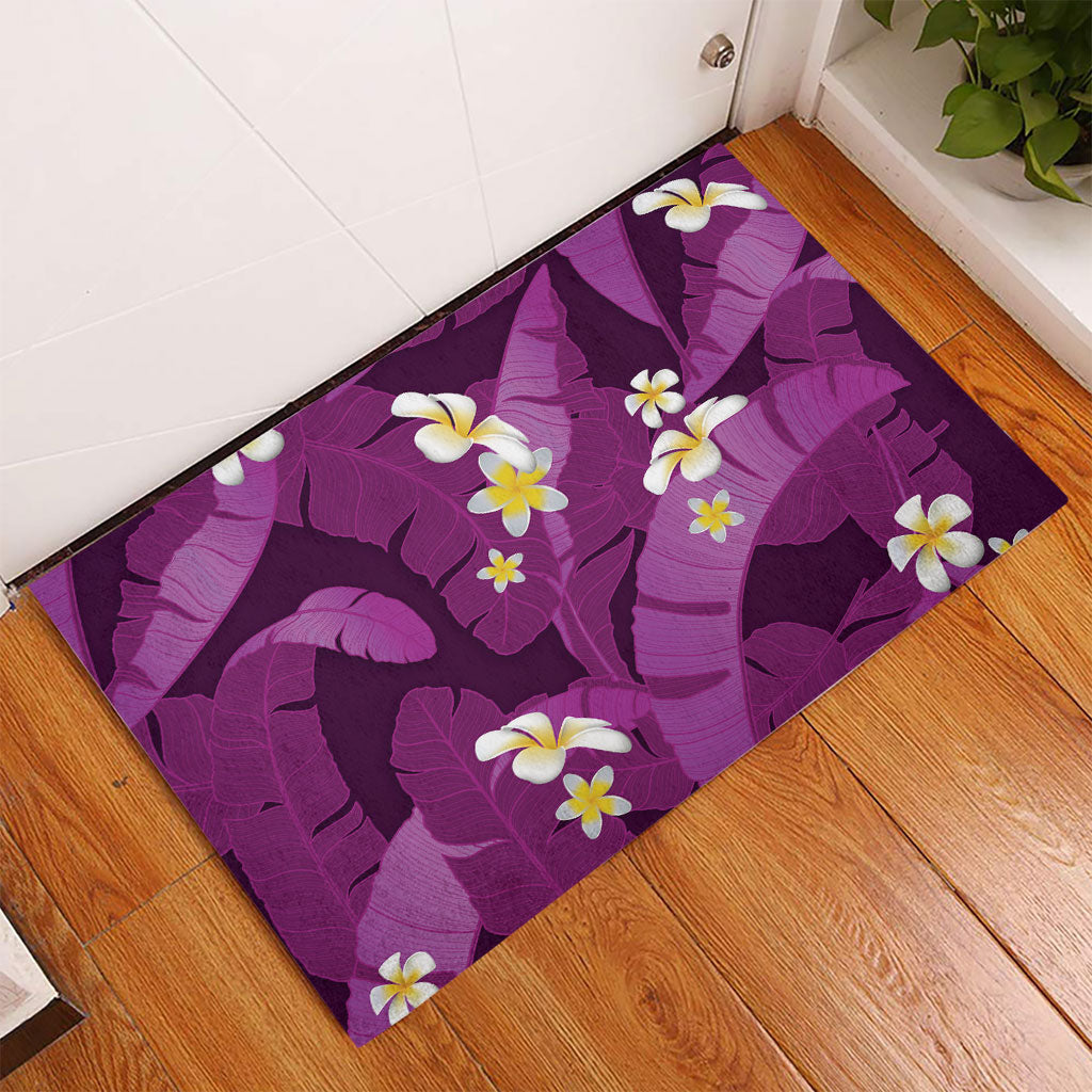 Purple Banana Leaf Hawaii Rubber Doormat Lau Maia Plumeria Tropical Summer Vibes LT14 - Polynesian Pride
