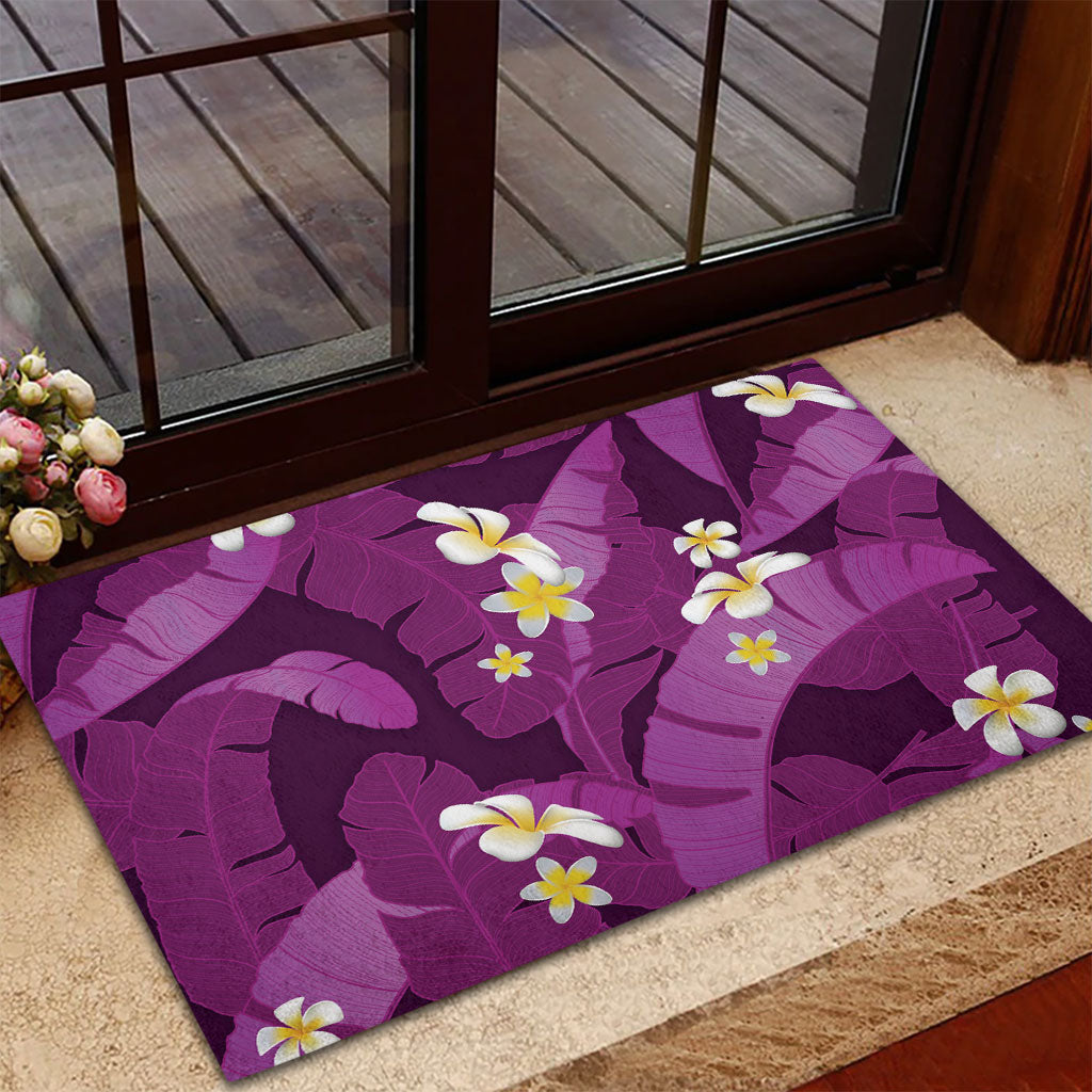 Purple Banana Leaf Hawaii Rubber Doormat Lau Maia Plumeria Tropical Summer Vibes LT14 - Polynesian Pride