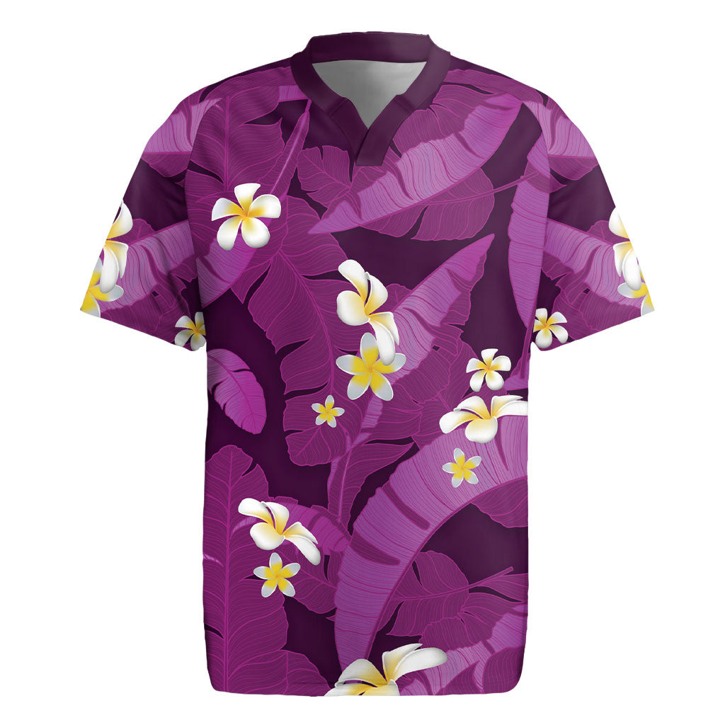 Purple Banana Leaf Hawaii Rugby Jersey Lau Maia Plumeria Tropical Summer Vibes LT14 Purple - Polynesian Pride