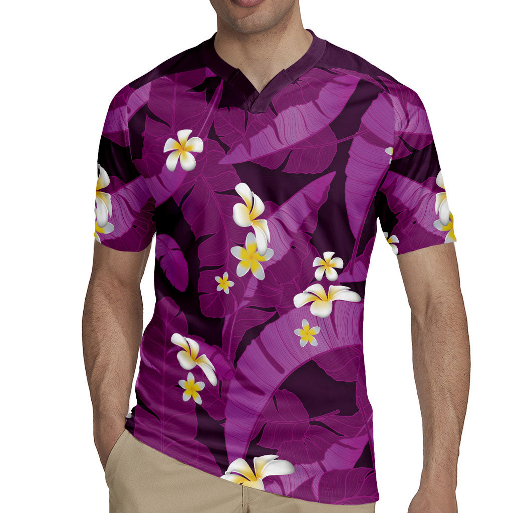 Purple Banana Leaf Hawaii Rugby Jersey Lau Maia Plumeria Tropical Summer Vibes LT14 - Polynesian Pride