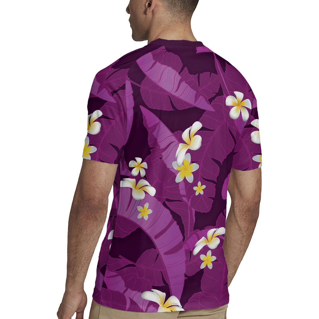 Purple Banana Leaf Hawaii Rugby Jersey Lau Maia Plumeria Tropical Summer Vibes LT14 - Polynesian Pride