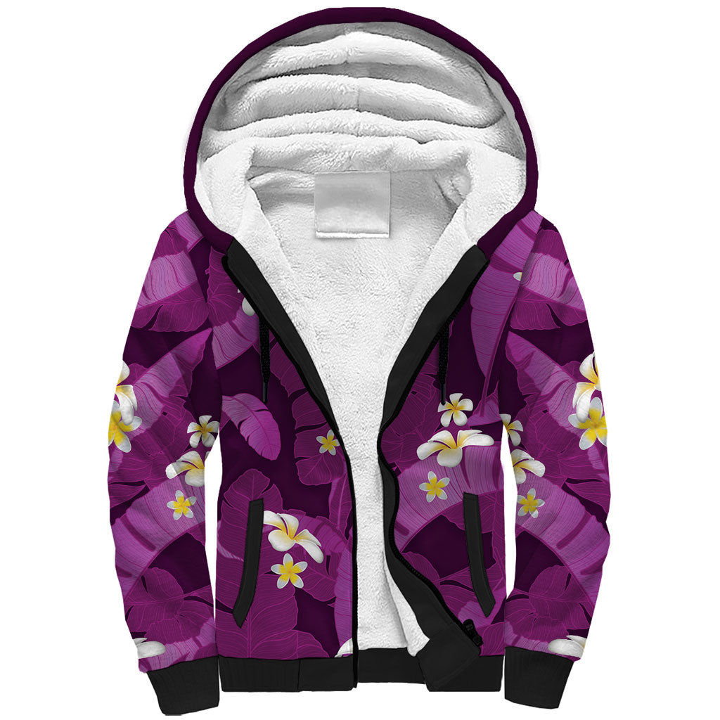Purple Banana Leaf Hawaii Sherpa Hoodie Lau Maia Plumeria Tropical Summer Vibes LT14 Unisex Purple - Polynesian Pride