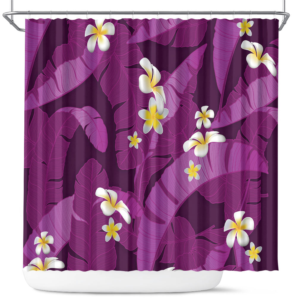 Purple Banana Leaf Hawaii Shower Curtain Lau Maia Plumeria Tropical Summer Vibes LT14 Purple - Polynesian Pride