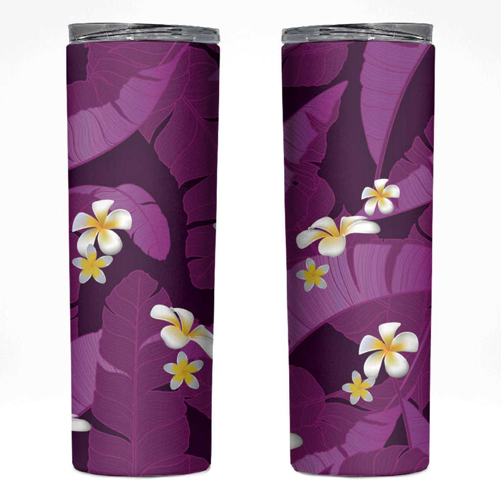 Purple Banana Leaf Hawaii Skinny Tumbler Lau Maia Plumeria Tropical Summer Vibes LT14 Purple - Polynesian Pride