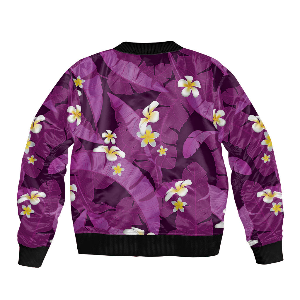 Purple Banana Leaf Hawaii Sleeve Zip Bomber Jacket Lau Maia Plumeria Tropical Summer Vibes LT14 - Polynesian Pride