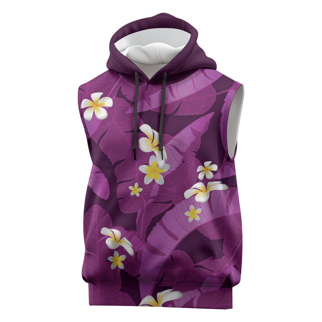 Purple Banana Leaf Hawaii Sleeveless Hoodie Lau Maia Plumeria Tropical Summer Vibes LT14 Purple - Polynesian Pride