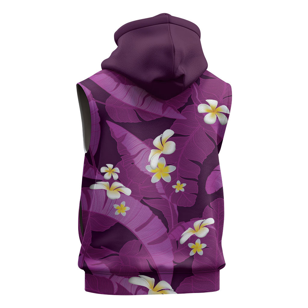 Purple Banana Leaf Hawaii Sleeveless Hoodie Lau Maia Plumeria Tropical Summer Vibes LT14 - Polynesian Pride