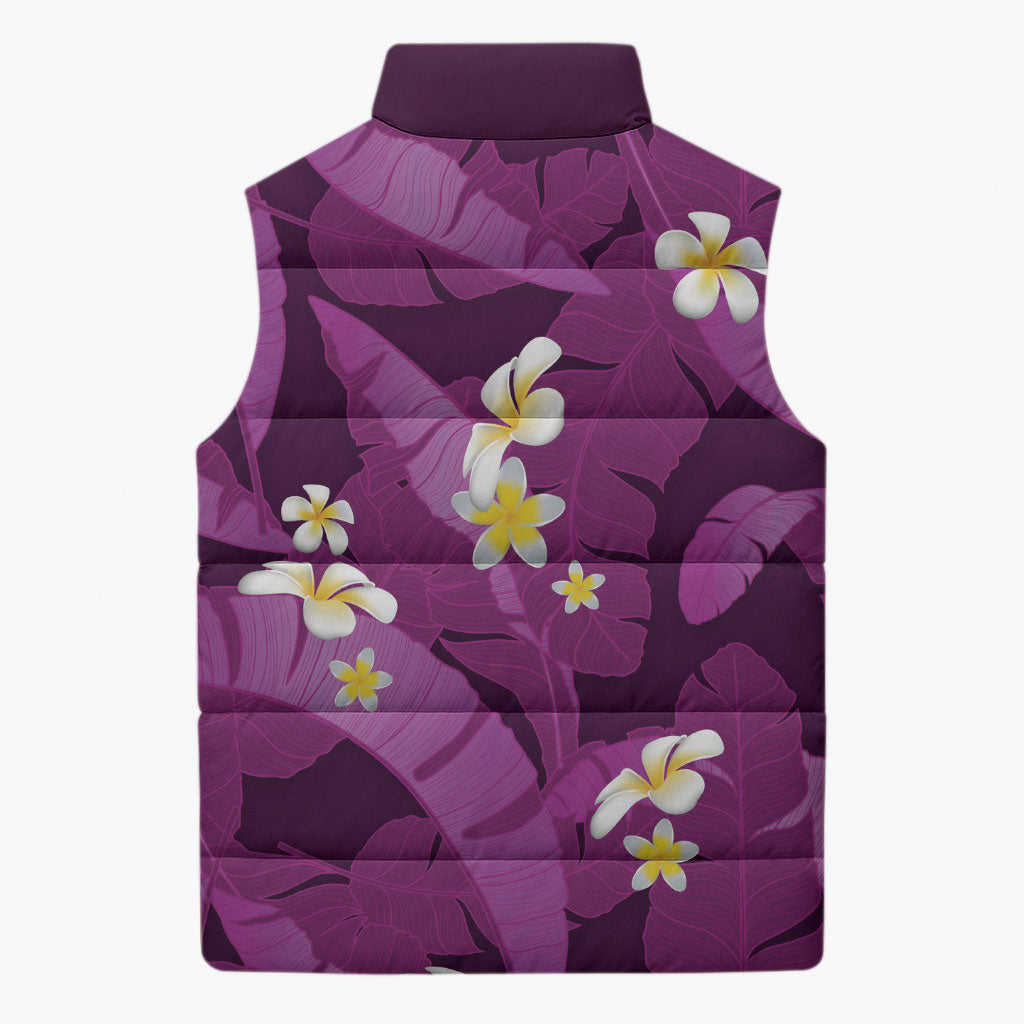 Purple Banana Leaf Hawaii Sleeveless Puffer Jacket Lau Maia Plumeria Tropical Summer Vibes LT14 - Polynesian Pride