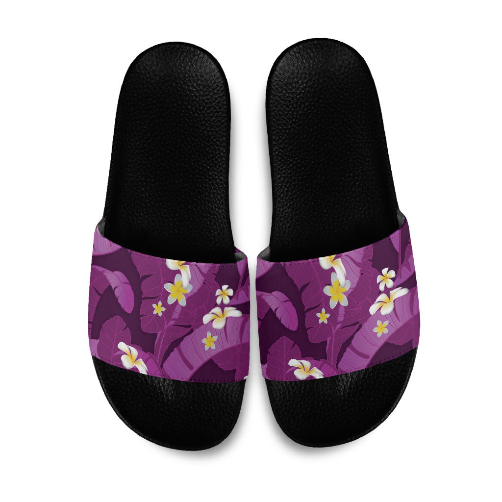 Purple Banana Leaf Hawaii Slide Sandals Lau Maia Plumeria Tropical Summer Vibes LT14 Purple - Polynesian Pride