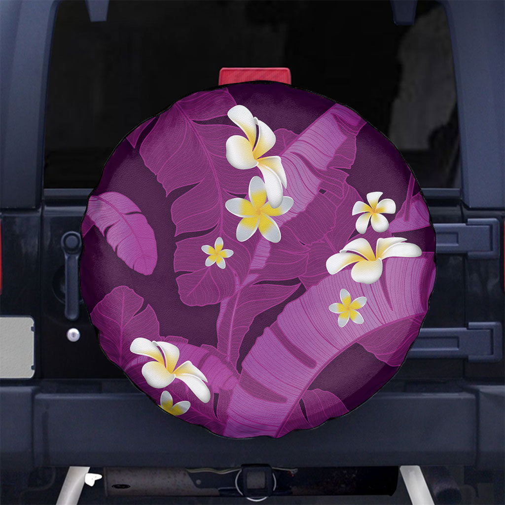 Purple Banana Leaf Hawaii Spare Tire Cover Lau Maia Plumeria Tropical Summer Vibes LT14 No hole Purple - Polynesian Pride