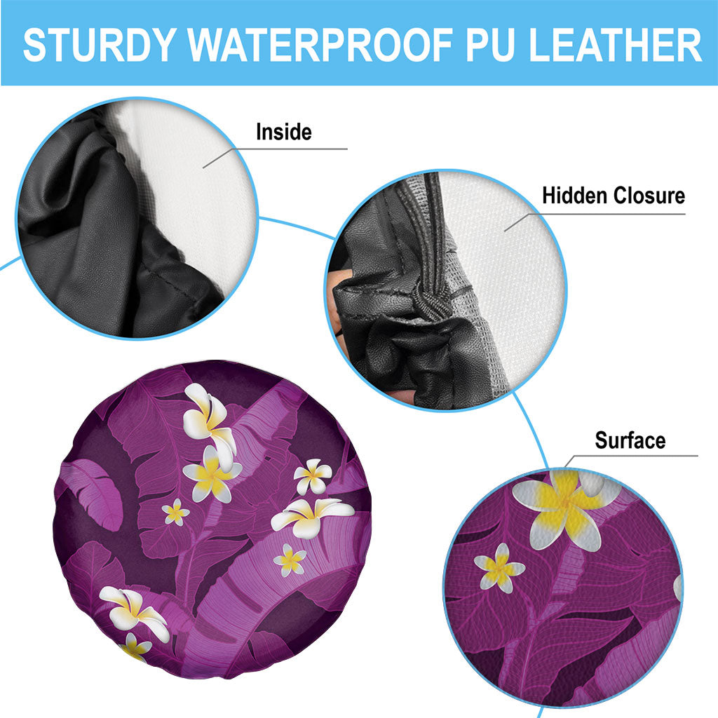 Purple Banana Leaf Hawaii Spare Tire Cover Lau Maia Plumeria Tropical Summer Vibes LT14 - Polynesian Pride