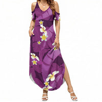 Purple Banana Leaf Hawaii Summer Maxi Dress Lau Maia Plumeria Tropical Summer Vibes LT14 Women Purple - Polynesian Pride