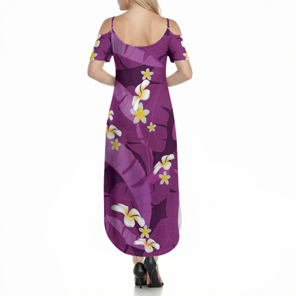 Purple Banana Leaf Hawaii Summer Maxi Dress Lau Maia Plumeria Tropical Summer Vibes LT14 - Polynesian Pride