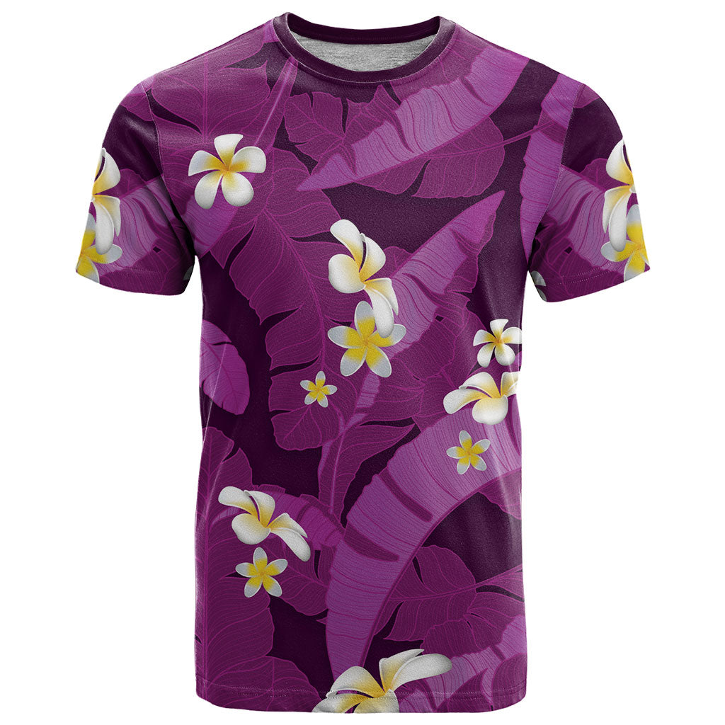 Purple Banana Leaf Hawaii T Shirt Lau Maia Plumeria Tropical Summer Vibes LT14 Purple - Polynesian Pride