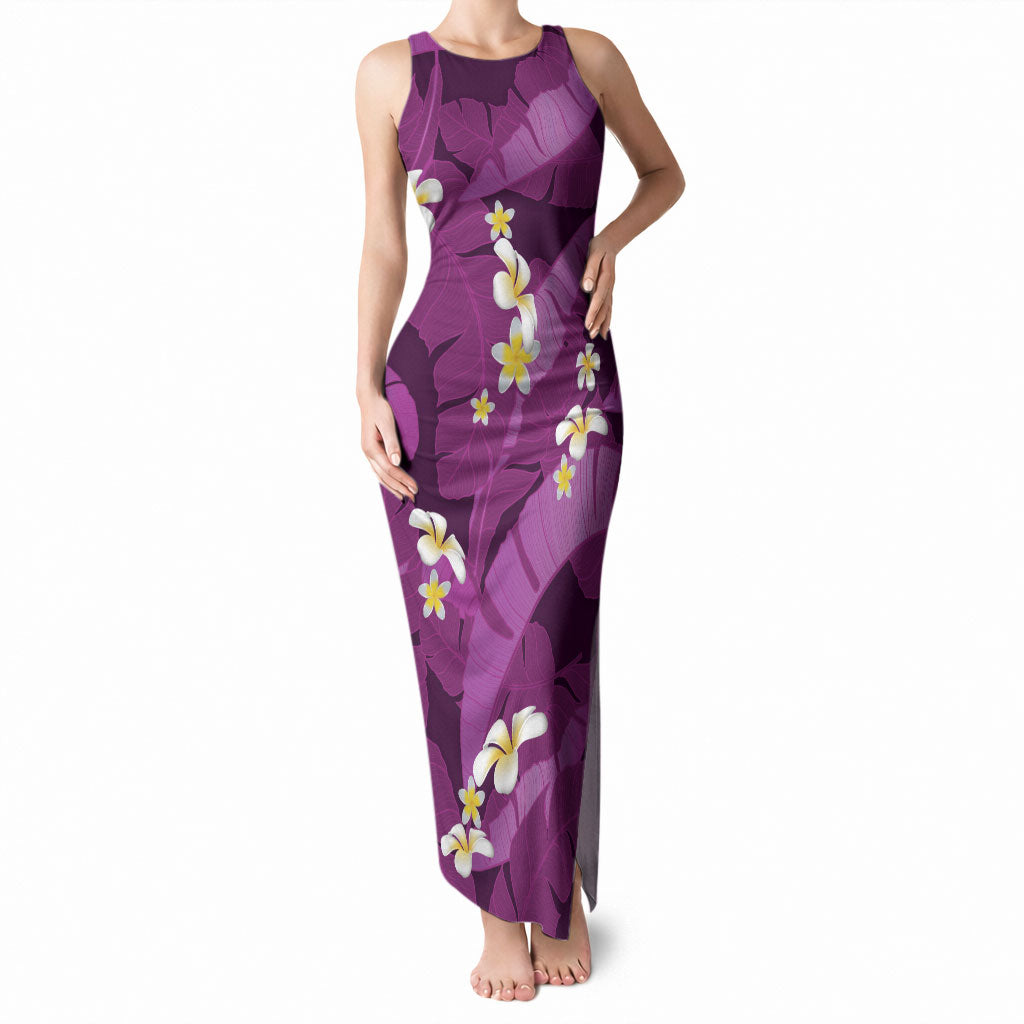 Purple Banana Leaf Hawaii Tank Maxi Dress Lau Maia Plumeria Tropical Summer Vibes LT14 Women Purple - Polynesian Pride