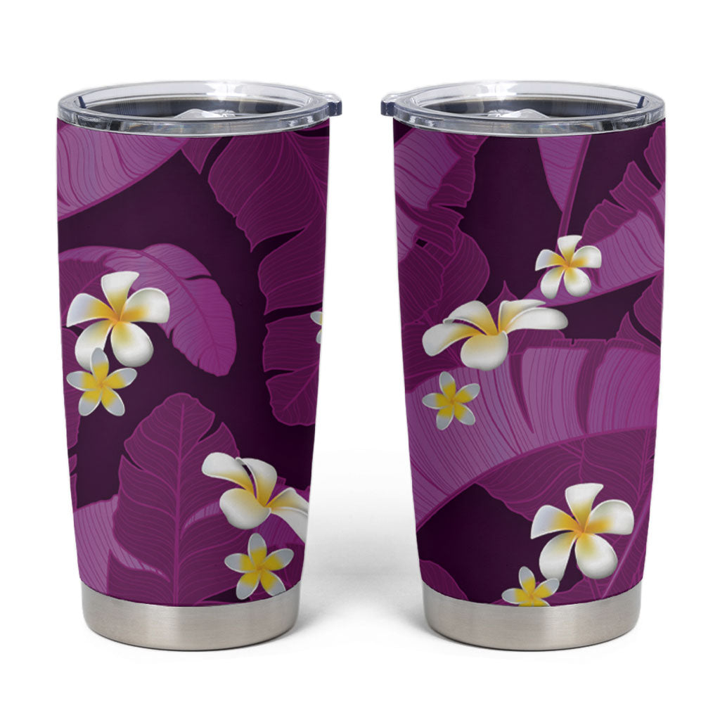 Purple Banana Leaf Hawaii Tumbler Cup Lau Maia Plumeria Tropical Summer Vibes LT14 Purple - Polynesian Pride