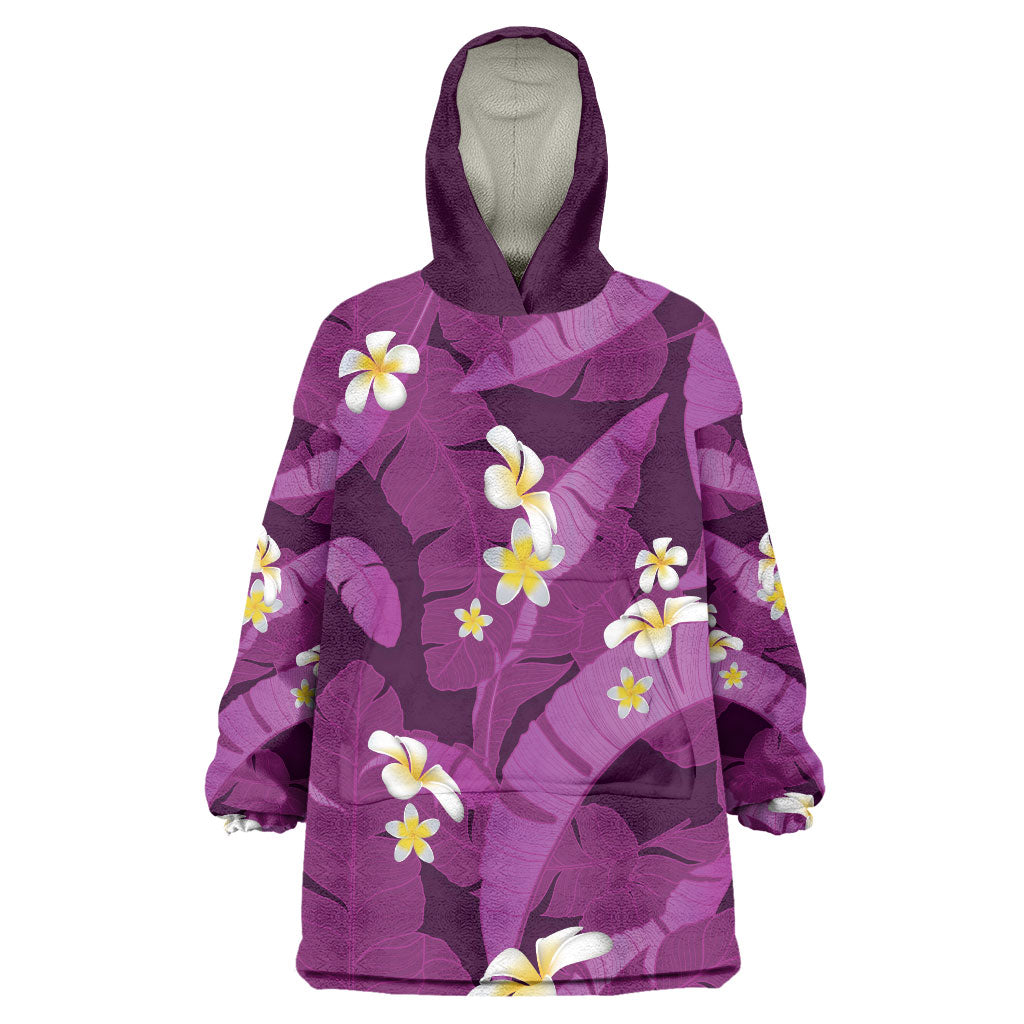 Purple Banana Leaf Hawaii Wearable Blanket Hoodie Lau Maia Plumeria Tropical Summer Vibes LT14 One Size Purple - Polynesian Pride