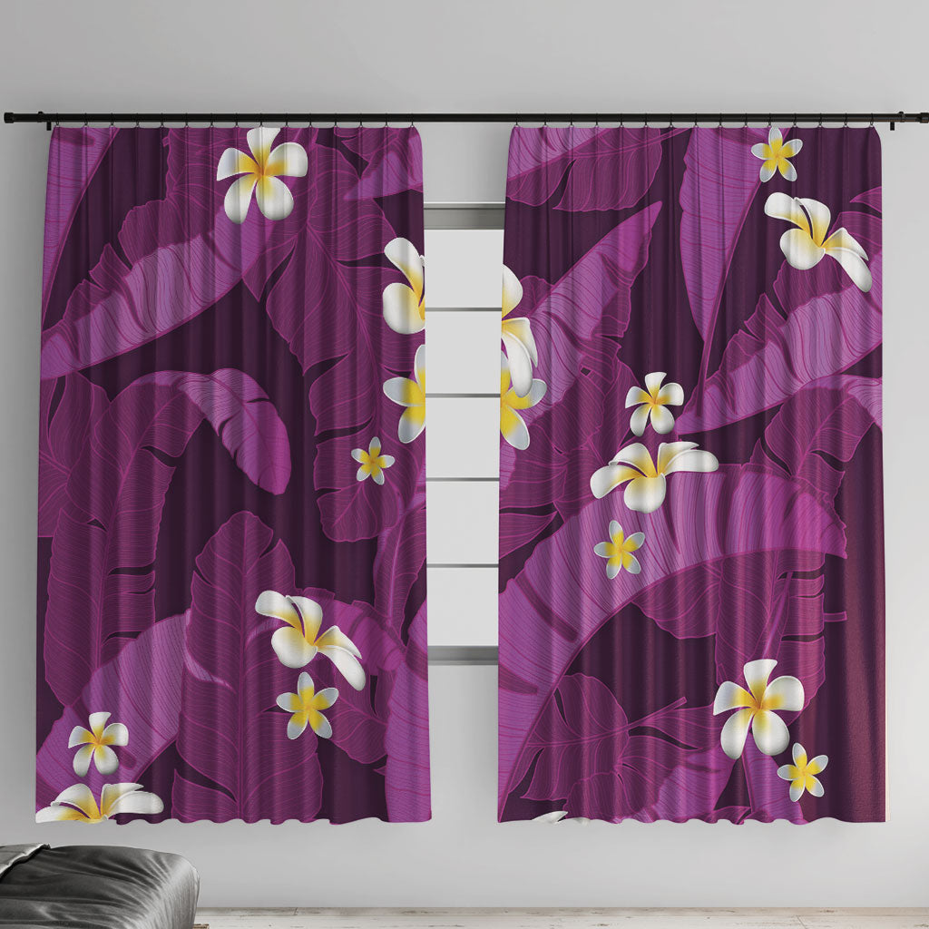 Purple Banana Leaf Hawaii Window Curtain Lau Maia Plumeria Tropical Summer Vibes LT14 With Hooks Purple - Polynesian Pride