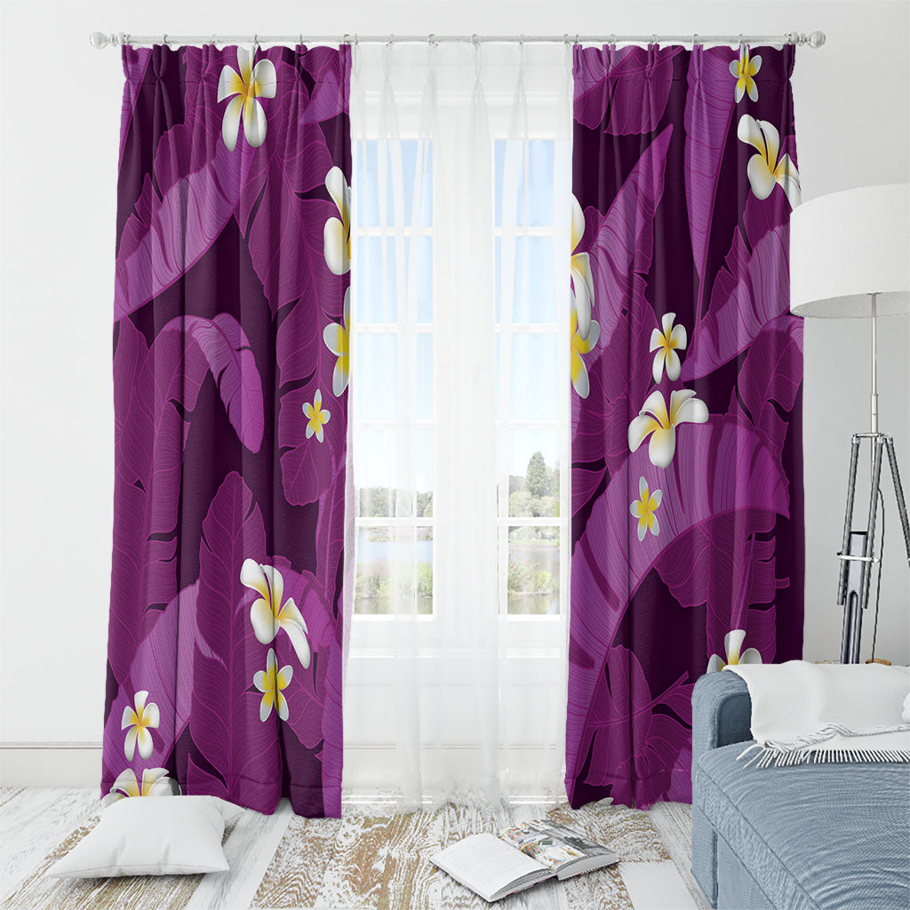 Purple Banana Leaf Hawaii Window Curtain Lau Maia Plumeria Tropical Summer Vibes LT14 - Polynesian Pride