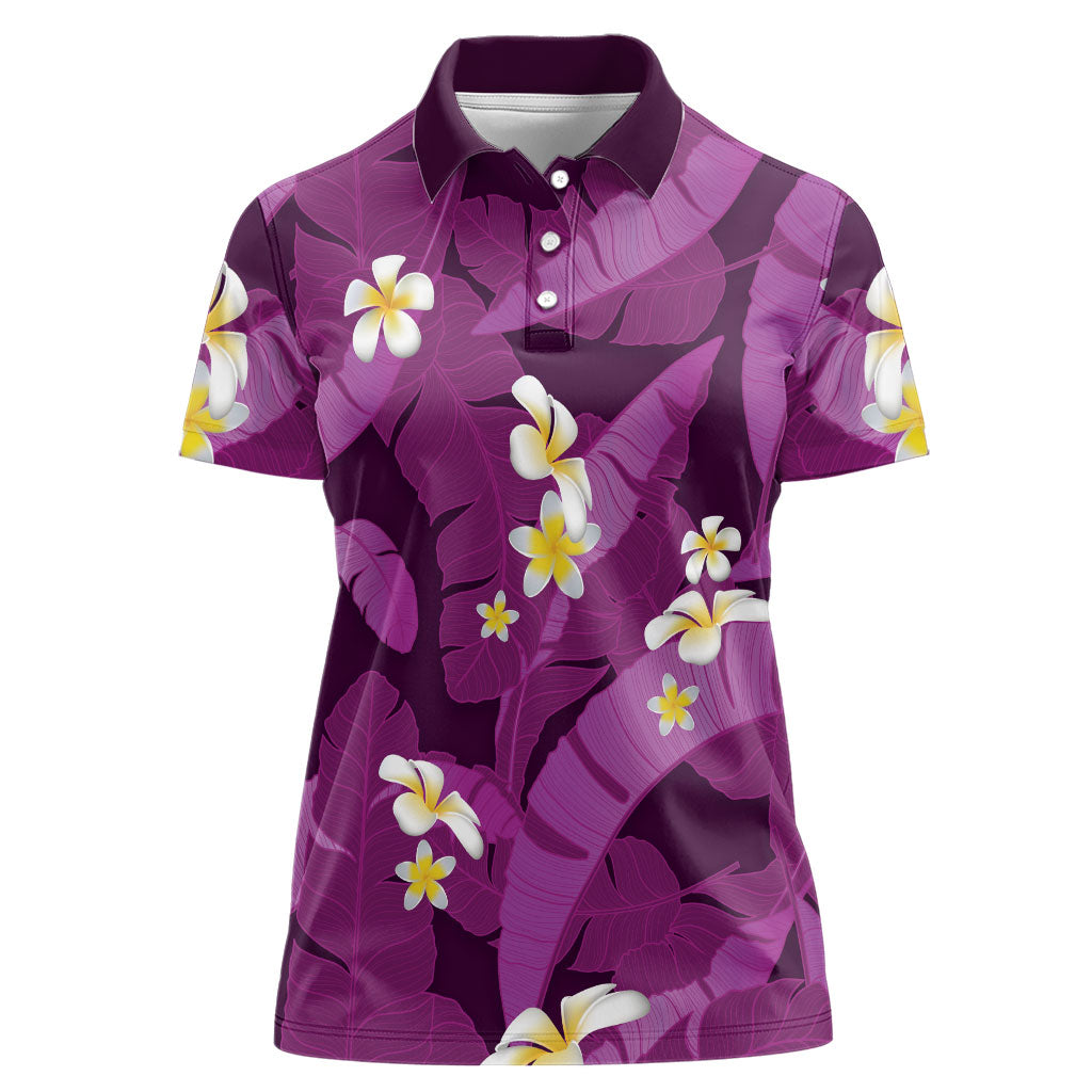 Purple Banana Leaf Hawaii Women Polo Shirt Lau Maia Plumeria Tropical Summer Vibes LT14 Female Purple - Polynesian Pride
