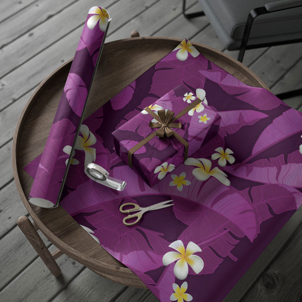 Purple Banana Leaf Hawaii Wrapping Paper Lau Maia Plumeria Tropical Summer Vibes LT14 - Polynesian Pride