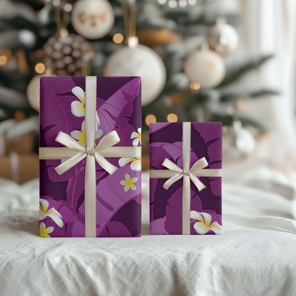 Purple Banana Leaf Hawaii Wrapping Paper Lau Maia Plumeria Tropical Summer Vibes LT14 - Polynesian Pride