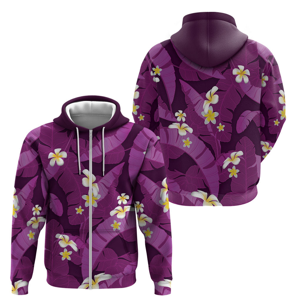 Purple Banana Leaf Hawaii Zip Hoodie Lau Maia Plumeria Tropical Summer Vibes LT14 - Polynesian Pride