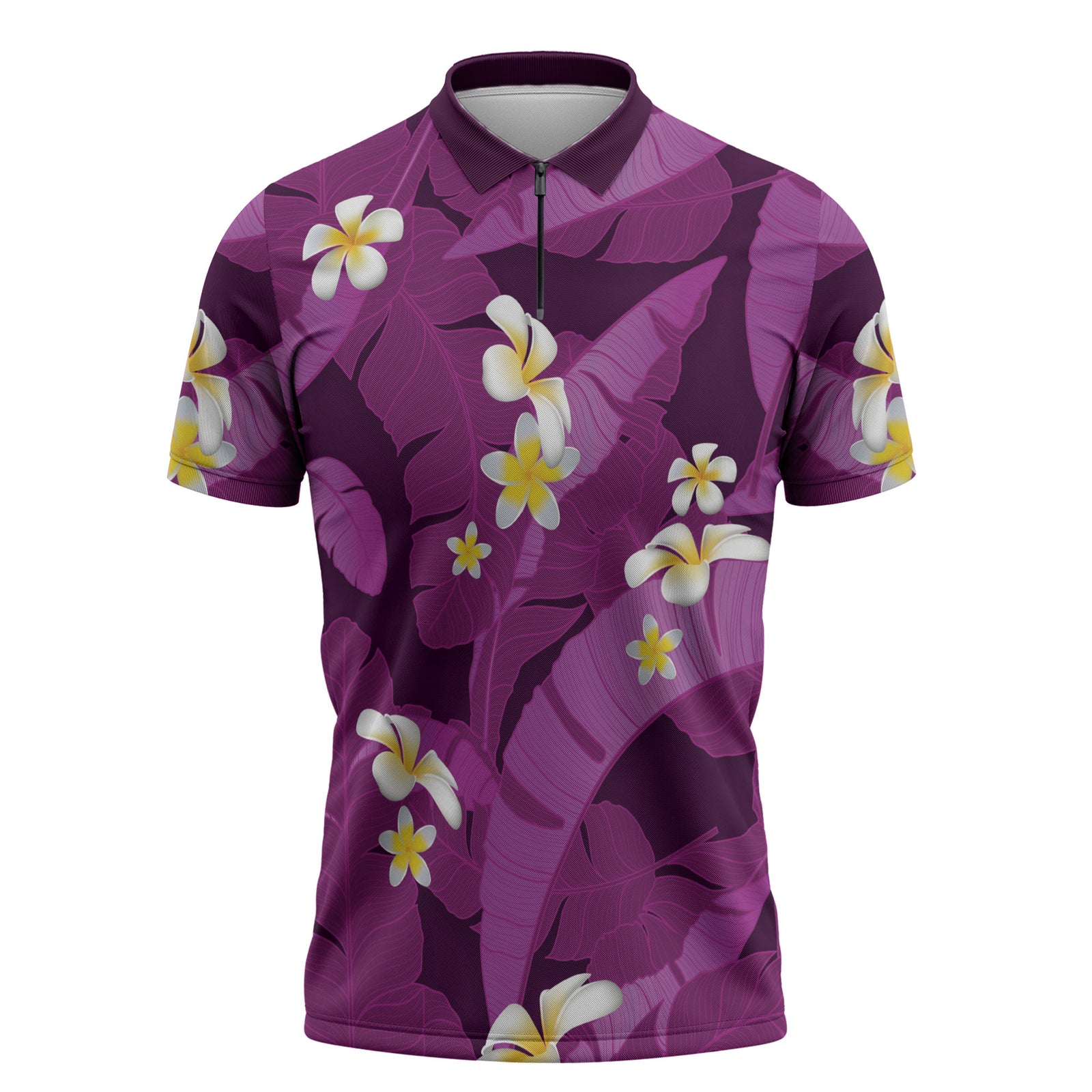 Purple Banana Leaf Hawaii Zipper Polo Shirt Lau Maia Plumeria Tropical Summer Vibes LT14 Purple - Polynesian Pride