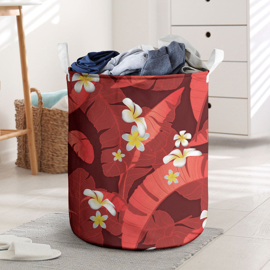 Red Banana Leaf Hawaii Laundry Basket Lau Maia Plumeria Tropical Summer Vibes LT14 Red - Polynesian Pride