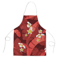Red Banana Leaf Hawaii Apron Lau Maia Plumeria Tropical Summer Vibes LT14 Red - Polynesian Pride