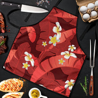 Red Banana Leaf Hawaii Apron Lau Maia Plumeria Tropical Summer Vibes LT14 Red - Polynesian Pride
