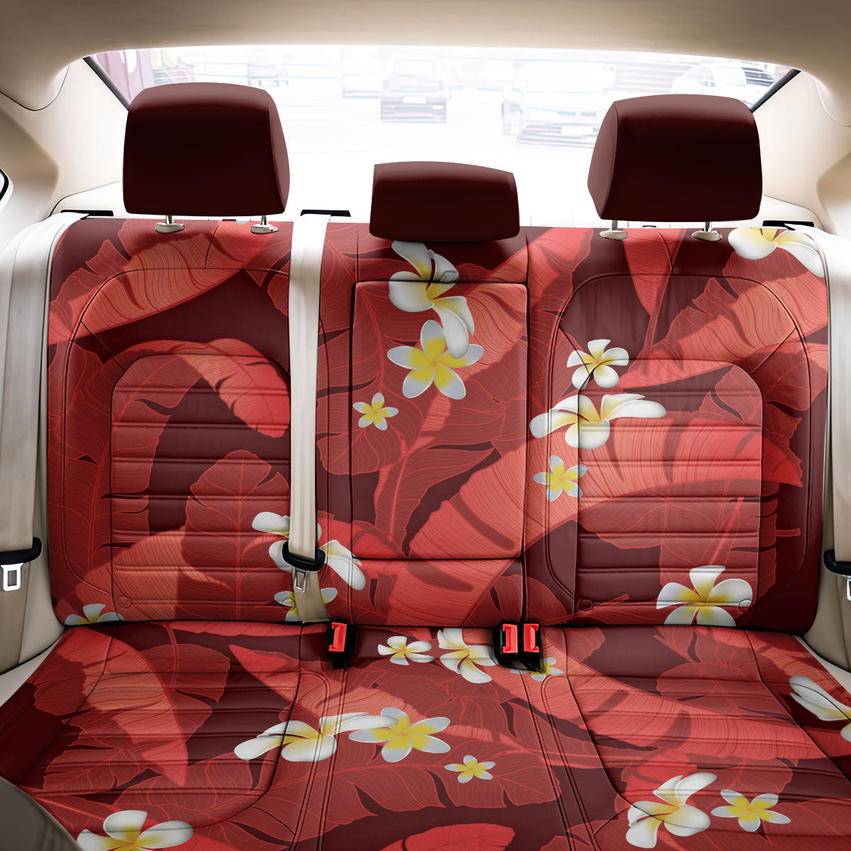Red Banana Leaf Hawaii Back Car Seat Cover Lau Maia Plumeria Tropical Summer Vibes LT14 - Polynesian Pride