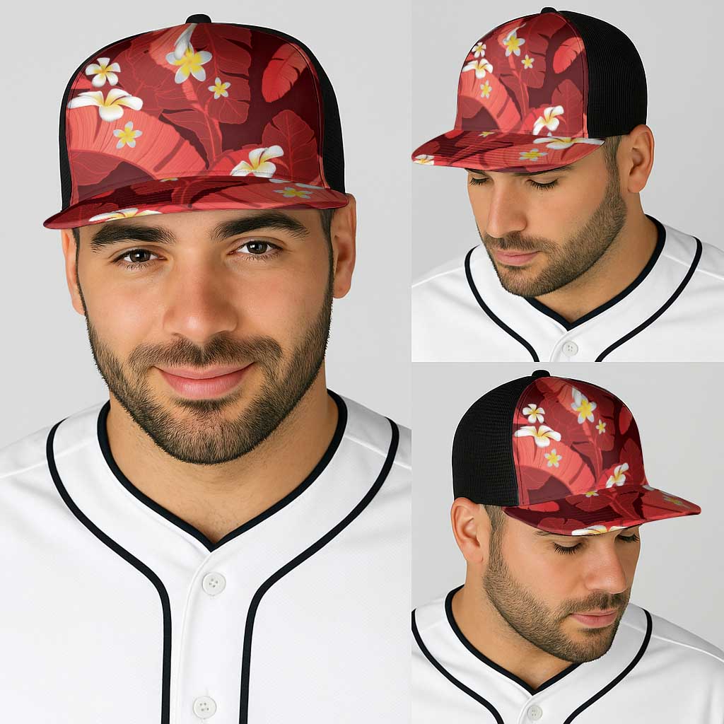 Red Banana Leaf Hawaii Baseball Net Cap Lau Maia Plumeria Tropical Summer Vibes LT14 - Polynesian Pride