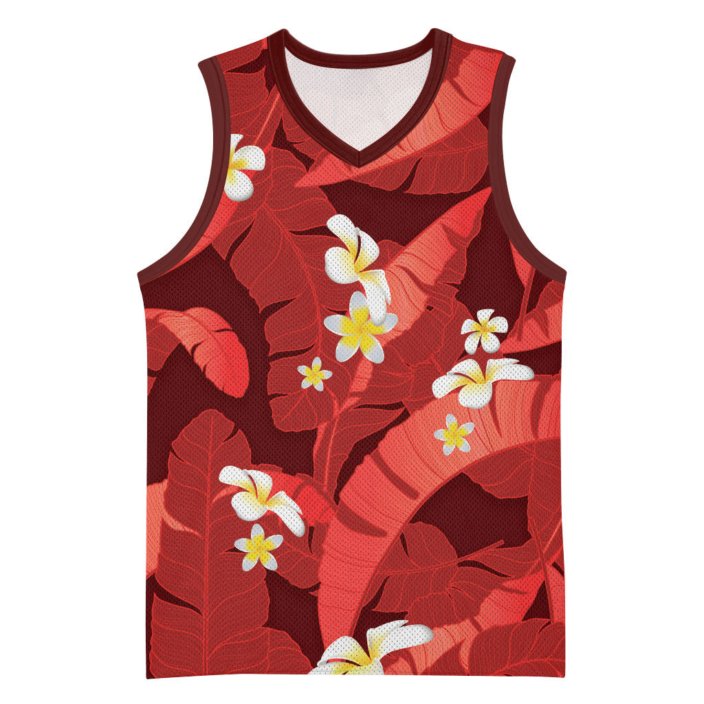Red Banana Leaf Hawaii Basketball Jersey Lau Maia Plumeria Tropical Summer Vibes LT14 Unisex Red - Polynesian Pride