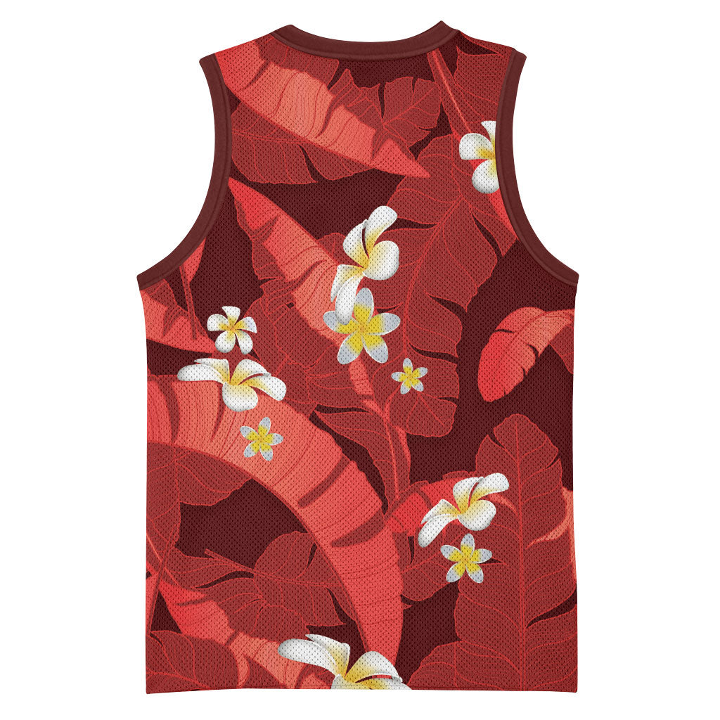 Red Banana Leaf Hawaii Basketball Jersey Lau Maia Plumeria Tropical Summer Vibes LT14 - Polynesian Pride